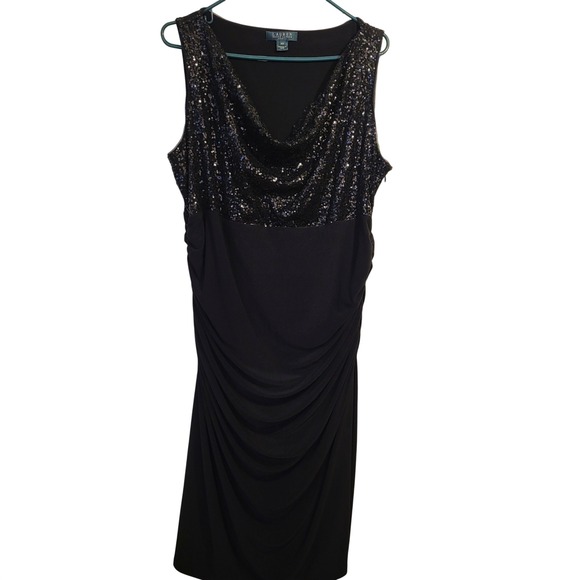 Lauren Ralph Lauren Dresses & Skirts - Lauren Ralph Lauren Black Sequin Cowl Neck Ruched Evening Gown Dress 18W Cocktai